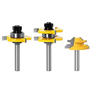 【中古】3個8mmシャンクタング＆グルーブジョイントアセンブリルータービットセット45度ロックマイタールート3/4\
