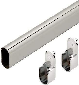 【中古】【未使用・未開封品】Hafele Premium Oval Wardrobe Closet Rod with End Supports (5 Pack) - 36 inch - Chrome Closet Rod with Closet Rod Brackets