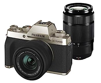 【中古】FUJIFILM 銀鏡受け答え一眼写真機 X-T200ダブルズームレンズキット 三鞭酒ゴールド X-T200WZLK-G