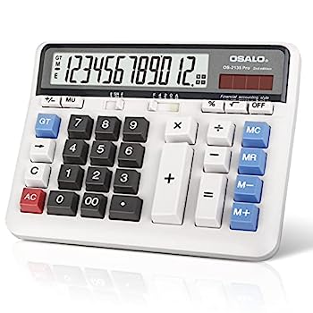 【中古】Pendancy Financial Accounting 特大 LCDディスプレイ 大きなボタン 12桁 デュアルパワー 電子 デスクトップ電卓 (OS-2135 Pro) グレー|AJIMURA-SHOP
