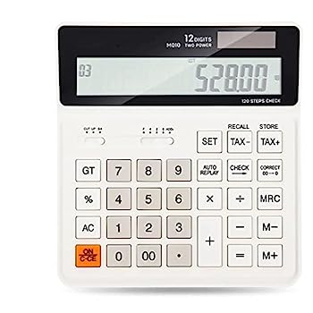 【中古】執務室計算器、計算器読み合わせる似つかわしい120ステップブラックホワイト12桁デュアルパワービジネスオフィスファイナンスデスクトップ計算器（A、大きさ