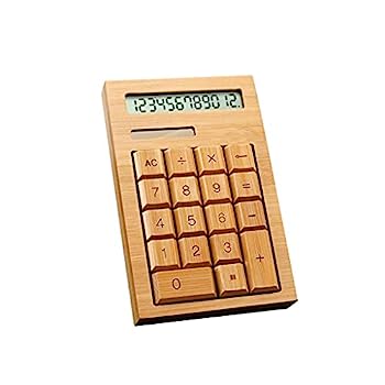 【中古】実用電卓 竹製 木製 ソーラー電卓 標準機能 卓上電卓 12桁大型ディスプレイ付き (ブラウン)|AJIMURA-SHOP