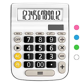 【中古】電卓 卓上 大型ディスプレイ ビッグボタン ソーラーとバッテリーのデュアルパワー 12桁 小型 ベーシック 標準機能電卓 かわいい オフィス 自宅｜AJIMURA-SHOP