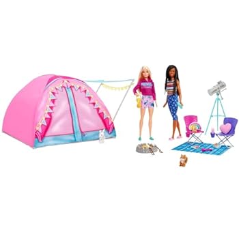 【中古】マテル(MATTEL)バービー(Barbie) かわいいピンクのテントとキャンプセット／映画「バービー」に登場！？【着せ替え人形】【ドール2体付、アクセ｜AJIMURA-SHOP