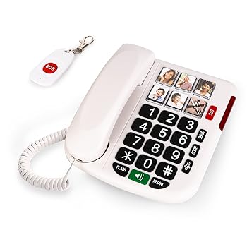 【中古】Sangyn ビッグボタン 固定電話 高齢者用 SOS機能と写真メモリ付き コード式 自宅電話 ワンタッチダイヤル 音量調整可能 視覚障害者用