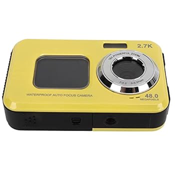 【中古】Vlog カメラ、48MP 防水デジタルカメラ 2.7K ビデオ出力 US プラグ 110?240V 防振デュアルスクリーン (黄色)