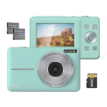 【中古】デジタルカメラ デジカメ 1080P 44MP コンパクト vlogカメラ 16倍デジタルズーム 軽量 携帯便利 オートフォーカス 2.5インチ 32GB 初学者カメラ｜AJIMURA-SHOP