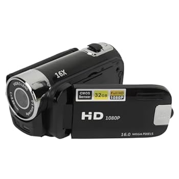 【中古】D90 1080P ビデオカムコーダー、16X ズーム付き 16MP デジタルカメラ、2.4 インチ回転可能スクリーン、フィルライト、手ぶれ補正、初心者向けル