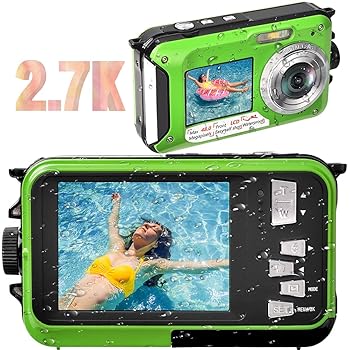 【中古】Shimshon 防水カメラ 防水デジタルカメラ 48MP 画像 2.7K ビデオ 水中カメラ シュノーケリング用 デュアルスクリーン 16倍デジタルズーム 懐中電｜AJIMURA-SHOP