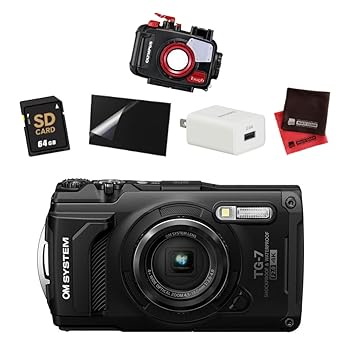 【中古】オーエムシステム 手ごわい TG-7 デジタル写真機 黒いこと ＆雨合羽プロテクター＆SD64GB＆差し交わす＆AC申し受ける器＆写真フィルム 書き割り
