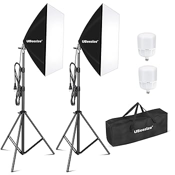 【中古】UBeesize ソフトボックス 写真照明キット 70cmｘ50cm 連続照明キット 40W E27ソケット 6500K 電球2個付き プロフェッショナルフォトスタジオ照明