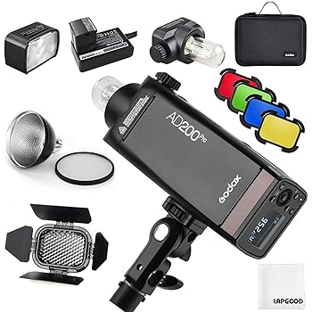 【中古】GODOX AD200 Pro BD-07バーンドアハニカム付き 4色フィルターキット AD-S2標準リフレクター ソフトディフューザー付き 200W 2.4G フラッシュスト