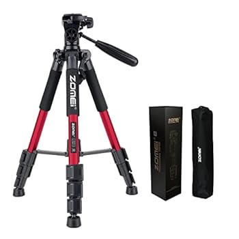 【中古】ZOMEI 三脚 軽量アルミ製 4段　3WAY 雲台　Canon Nikon Sony一眼レフビデオカメラなど用Q111 赤い