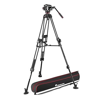 【中古】Manfrotto 504X 流動物録画媒体天々 軽銀645 弾丸道路ツイン録画媒体三脚一揃いの道具 弾丸道路三脚架と録画媒体天々付き添い人 デジタル一眼一眼レフ写真機 ビデオグラ