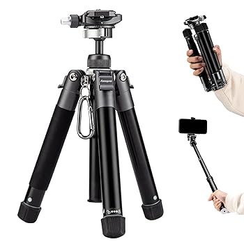 【中古】Fotopro 152CMミニ三脚軽量コンパクトトラベル三脚360度ボールヘッド電話マウント着脱式自撮り棒カメラフォン三脚最大荷重4KG Free-1 Grey