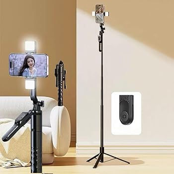 【中古】自撮り棒 2台同時使用 じどり棒 全高170cmのロングタイプ ライト付き スマホ三脚Bluetoothリモコン付属 自撮り棒 セルフィースタンド セルカ棒 i