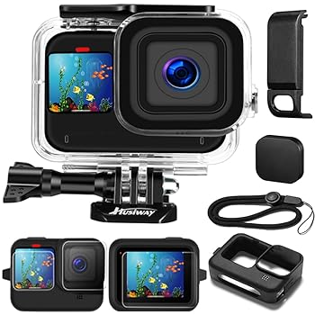 【中古】Husiway GoPro Hero 12 11 10 9用雨合羽入れものハウジング 黒いこと 強化因子ガラススクリーンプロテクター ケイ素樹脂捩り 保護すること入れもの 佩び物