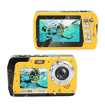 【中古】防水デジタルカメラ 10フィート 水中カメラ フルHD 4K 56MP ビデオレコーダー 自撮りデュアルスクリーン 18倍デジタルズーム 懐中電灯 シュノー