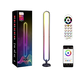 【中古】スマートフロアランプ | ゲームルーム用RGBライト,uリモコン付きRGBコーナーランプ、リビングルーム、ベッドサイド、ゲーマー用の音楽同期LEDス