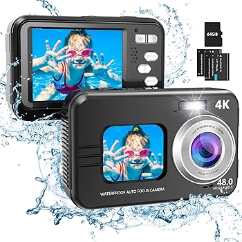 【中古】HICSHON 水中カメラ 4Kオートフォーカス 防水デジタルカメラ 48MP 10フィート 自撮りデュアルスクリーン付き 16倍デジタルズーム コンパクトポー
