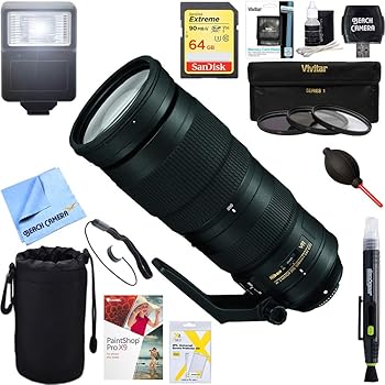 【中古】Nikon ( 20058 ) 200 ? 500 mm f / 5.6e Ed Vr af-s Nikkorズームレンズfor NikonデジタルSLRカメラ+ 64 GB究極フィルタ&フラッシュ写真バンド