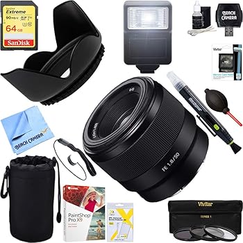 【中古】Sony ( sel50 F18 F ) FE 50 mm f1.8 full-frame Prime e-mountレンズ+ 64 GB究極フィルタ&フラッシュ写真バンドル