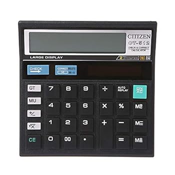 【中古】12桁ソーラーバッテリーデュアルパワー大型ディスプレイオフィスデスクトップ電卓