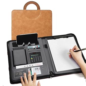 【中古】ジッパー付きレザー防水ポータブルPuビジネス会議フォルダー電卓ノートブックオーガナイザー付き(カラー:B)|AJIMURA-SHOP