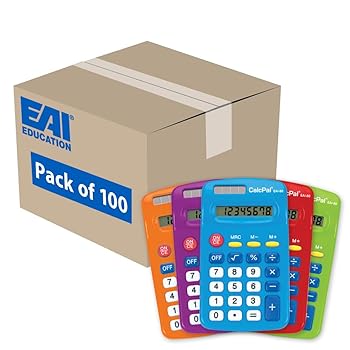 【中古】EAI Education CalcPal EAI-80 ベーシックソーラー電卓 学校/家庭/オフィス用デュアルパワー アソートカラー 100個セット|AJIMURA-SHOP