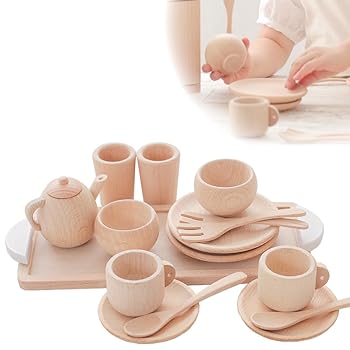 【中古】木製遊び道具のだいわ ミニ 食器仕掛ける (白いこと) 木の遊び道具 ティーセット 茶の葉会 木製食器 木の食器仕掛ける ままごと ままごと用御厨子所 ま