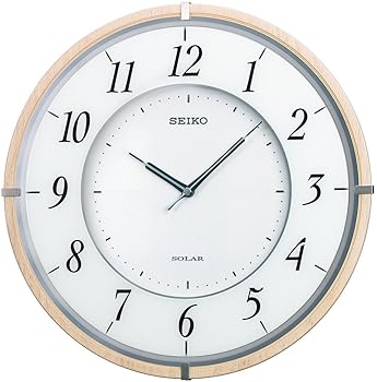 【中古】セイコー クロック 掛け時計 SOLAR+ ソーラープラス 電波 アナログ 薄型 木枠 薄茶 木地 SF501B SEIKO