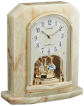【中古】リズム(RHYTHM) シチズン 置き時計 電波時計 アナログ クリスタル 飾り付き オニックス枠 緑 CITIZEN パルラフィーネR691 4RY691-005|AJIMURA-SHOP