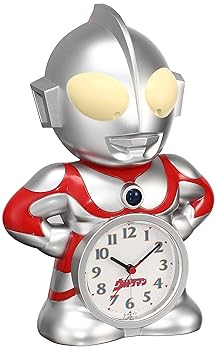 【中古】セイコー クロック 目覚まし時計 ウルトラマン キャラクター型 おしゃべり アラーム アナログ JF336A SEIKO シルバー 23.7×16.7×12cm
