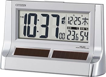 【中古】リズム(RHYTHM) シチズン 目覚まし時計 電波時計 デジタル ソーラー 補助電源 シースルー液晶 銀色 CITIZEN パルデジットソーラーR128 8RZ128-01