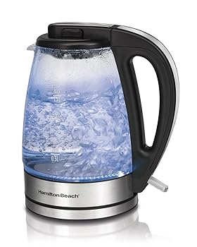 【中古】Hamilton Beach 1.7L ガラス電気ケトル お茶と水用 コードレス LEDインジケーター 自動シャットオフ 沸騰防止 つや消し金属 (40865) クリア