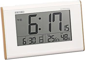 【中古】セイコークロック(Seiko Clock) 目覚まし時計時辰儀 電磁波 デジタル 暦 体温 湿度 見せびらかす うす茶色 肌理 飾りつけ SQ771B SEIKO 白いこと