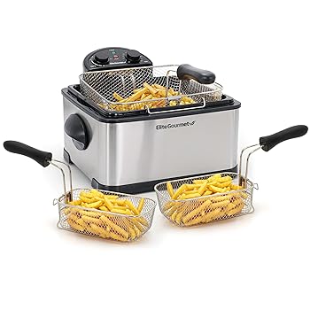 【中古】Elite Platinum ステンレススチール製マキシ-マチック トリプルバスケット電気ディープフライヤー タイマーと臭気フィルタ付き 1700ワット 4.2リ