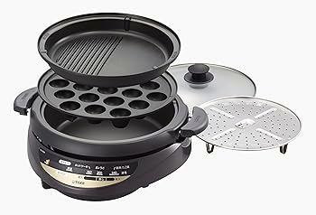 【中古】タイガー グリル鍋 3.7L プレート 3枚 タイプ 深鍋 たこ焼き 焼肉 プレート 蒸し台 蓋 付き ブラウン CQG-B300-T|AJIMURA-SHOP