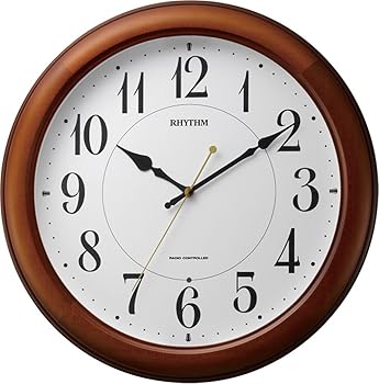【中古】リズム(RHYTHM) 掛け時計 電波時計 アナログ 暗所 ライト 自動 点灯 木 茶 (半艶仕上げ) ф33.7x5.4cm ピュアライトM25 4MYA25SR06 ブラウン