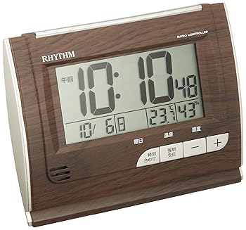 【中古】リズム(RHYTHM) 目覚まし時計 電波時計 デジタル 温度 ・ 湿度 カレンダー 付 茶 (木目仕上げ) フィットウェーブD165 8RZ165SR06