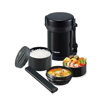 【中古】象印マホービン(ZOJIRUSHI) 保温弁当箱 ステンレス ランチジャー 茶碗 約3杯分 約 1.2合 電子レンジ 対応 ブラック SL-GH18-BA｜AJIMURA-SHOP