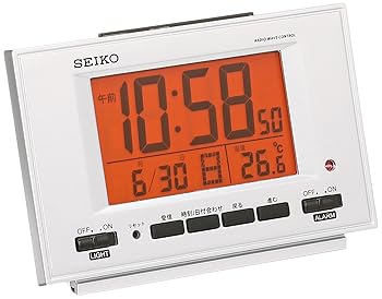 【中古】セイコー クロック 目覚まし時計 電波 デジタル 自動点灯 カレンダー 温度 表示 銀色 メタリック SQ780S SEIKO｜AJIMURA-SHOP 9,952円