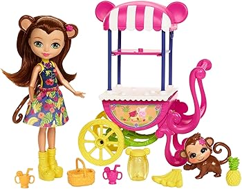 【中古】Enchantimals Fruit Cart Doll Playset, Fruit Cart & Monkey