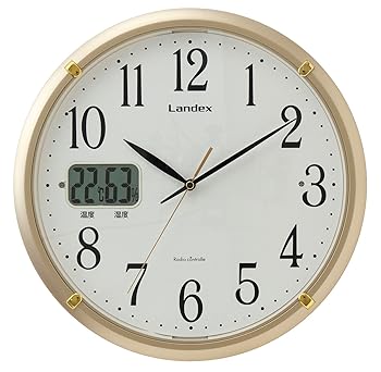 【中古】ランデックス(Landex) 掛け時計 電波 アナログ 32.5cm ソクテルEX 温湿度表示 夜間秒針停止 常時点灯 ゴールド YW9150GD