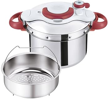 【中古】ティファール 圧力鍋 6L ステンレス鋼 4~6人用 IH ガス火対応 カンタン開閉 10年保証「クリプソ ミニット イージー ルビーレッド」P4620769