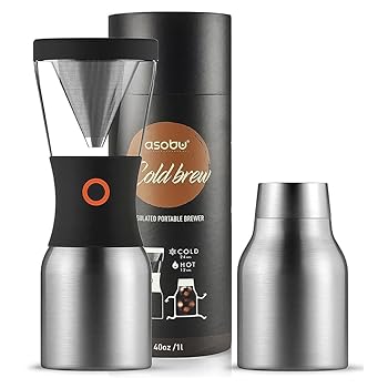 【中古】(Silver) - Asobu Coldbrew Portable Cold Brew Coffee Maker With a Vacuum Insulated 1180ml Stainless Steel 18/8 Carafe Bpa Free (Silver)