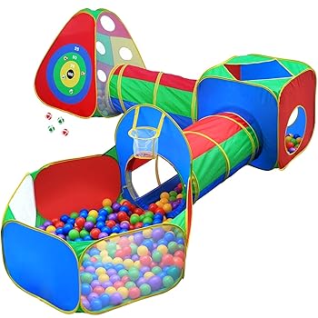 【中古】Hide N Side 子供用ボールピットテントとトンネル5点、幼児用ジャングルジムプレイテント プレイクロールトンネルおもちゃ付き 男の子 赤ちゃん