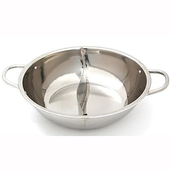 【中古】ステンレススチール しゃぶしゃぶラーメン 2コンパートメント 鍋鍋 33×27.5×7.5cm 仕切り 電気誘導調理台 ガスストーブ用