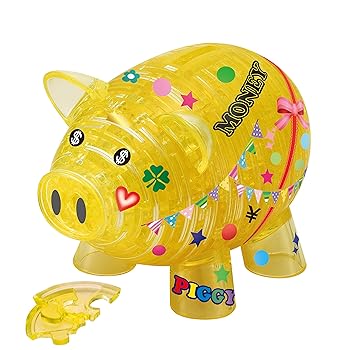 【中古】93ピースジグソーパズル ブタの貯金箱・イエロー