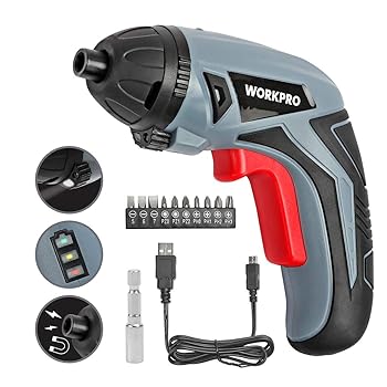 【中古】WORKPRO 電動１番ウッド書き割り コードレス１番ウッド １番ウッドせん孔機 3.6V USB申し受ける式 正引っくり返す能力のある 照明装置役立つこと 1300mAh DIY 身寄り用 10本ビット付き添い人
